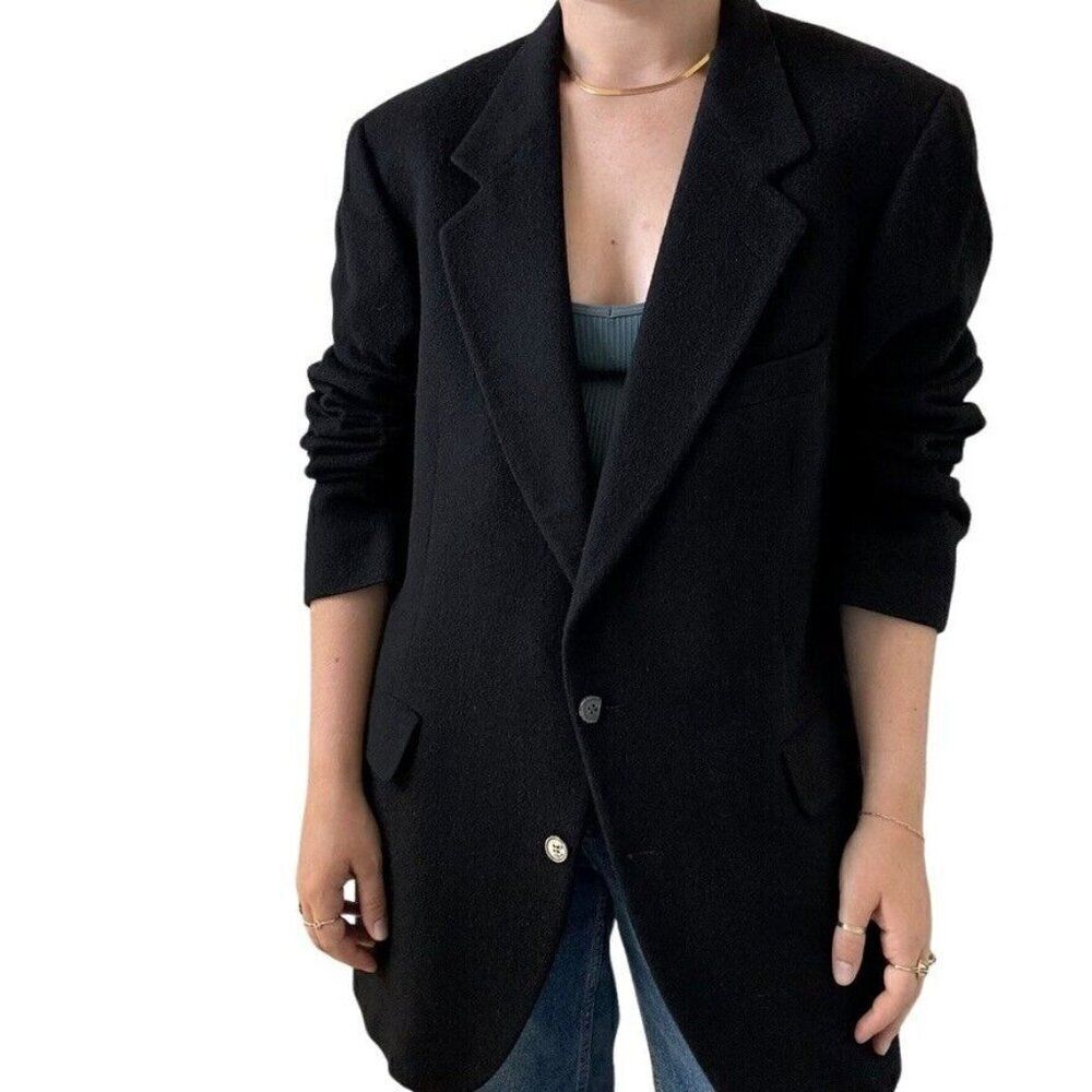 Vintage Nordstrom Unisex Black 100% Pure Cashmere Soft Sports Coat Blazer 44R